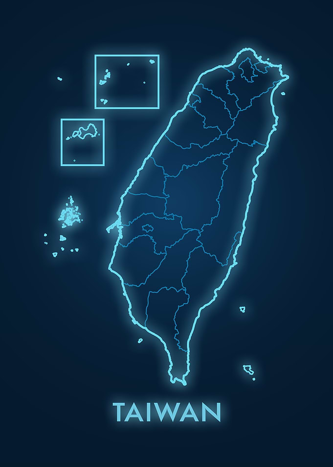 Taiwan Map Neon Blue