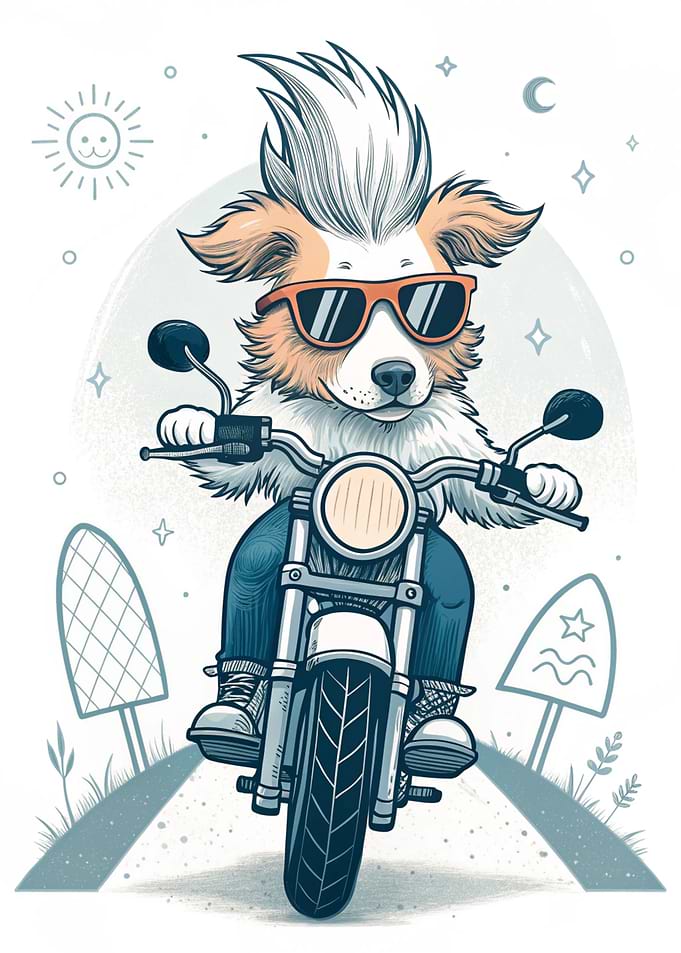 Cool Dog Riding Motorcycle Illustration