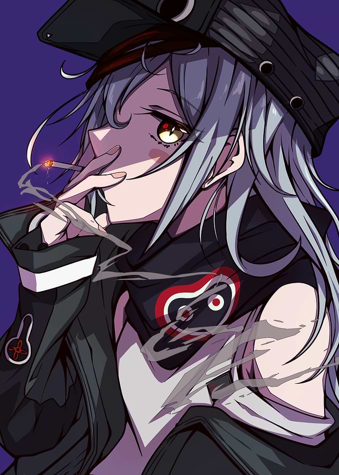 Anime Girl Smoking with Hat