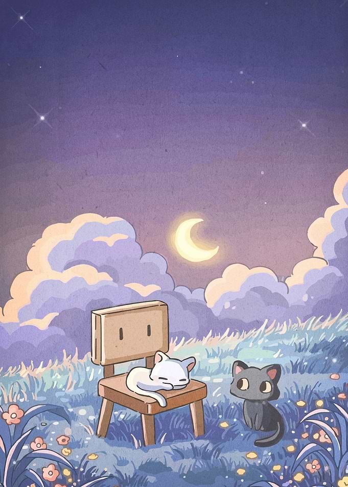 Cats under the moonlight illustration