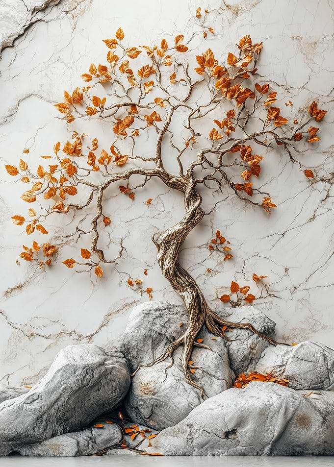 Golden Leaf Tree on Marble
