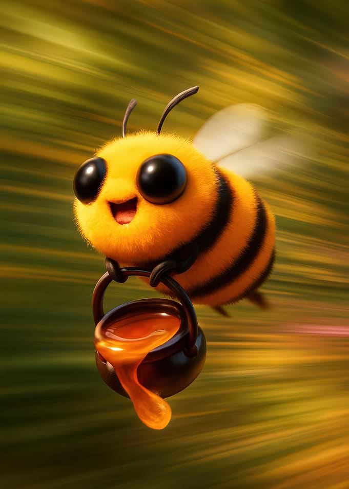 Cartoon Bee with Honey Pot