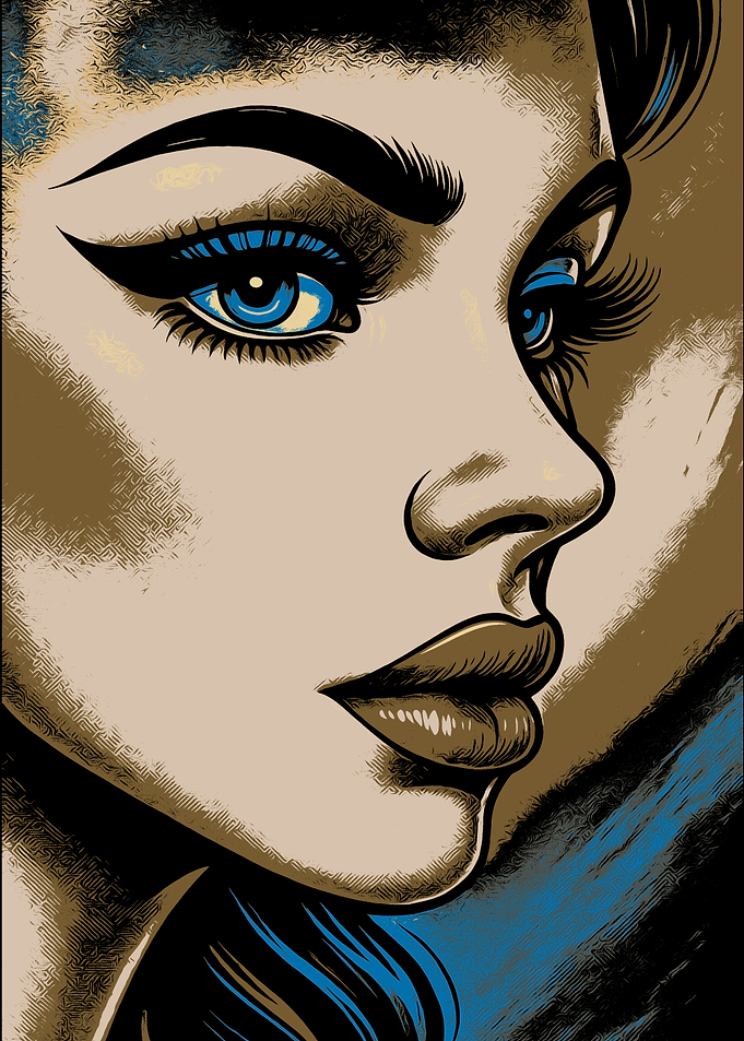 Woman's Profile Portrait with Blue Eyes
