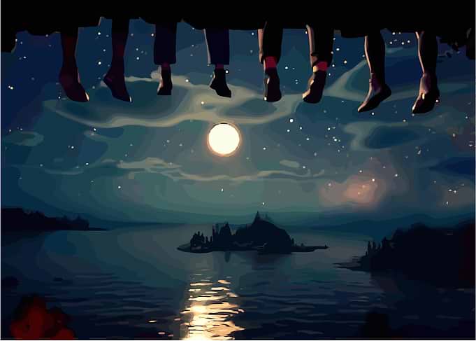 Nighttime Friends Overlooking Water