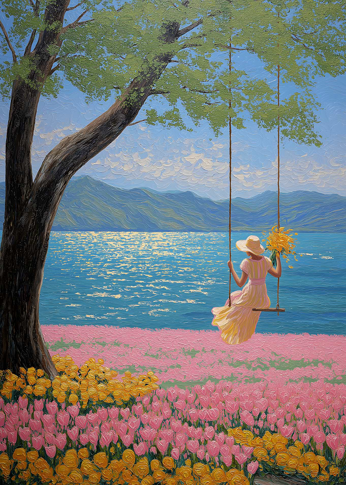 Girl on Swing by the Lake