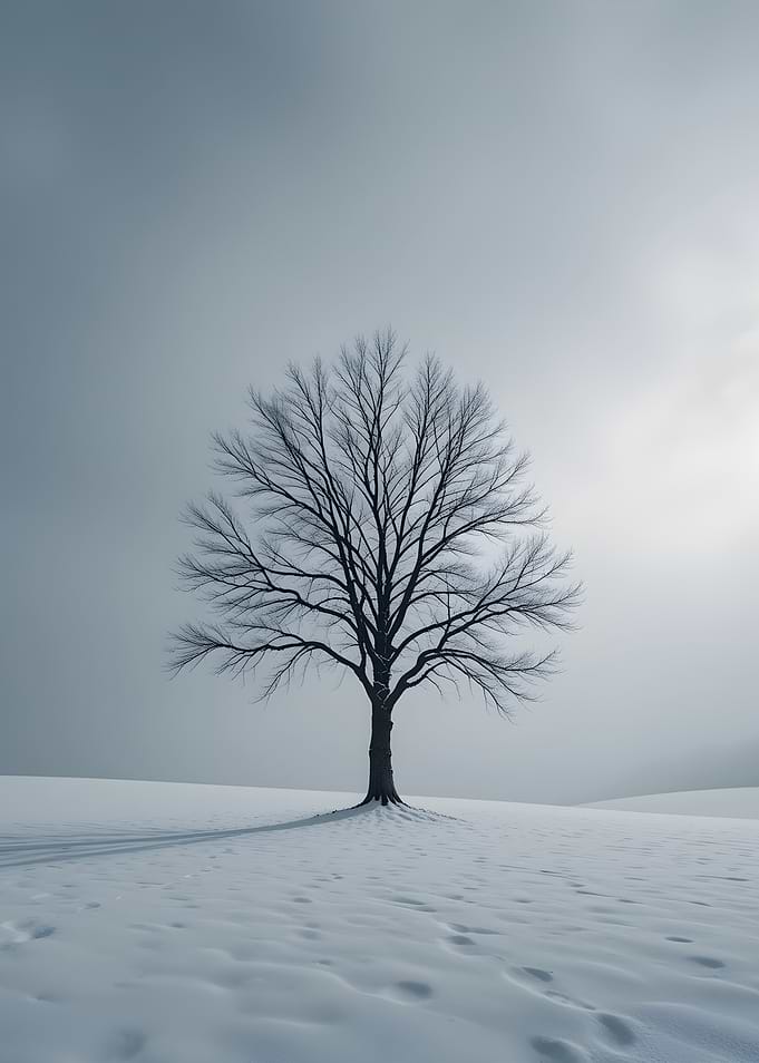 Solitary Tree in Winter Landscape