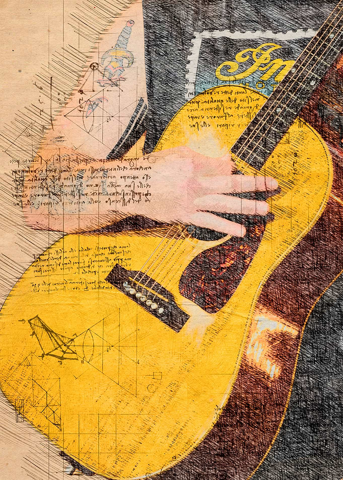 Guitar Player with Da Vinci Sketches