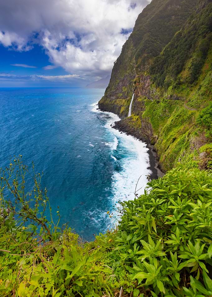 Coastal Cliff with Waterfall and Ocean, Madeira