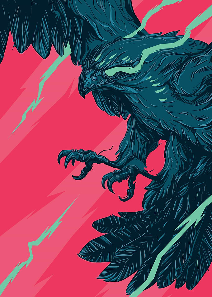 Eagle with Lightning on Pink Background