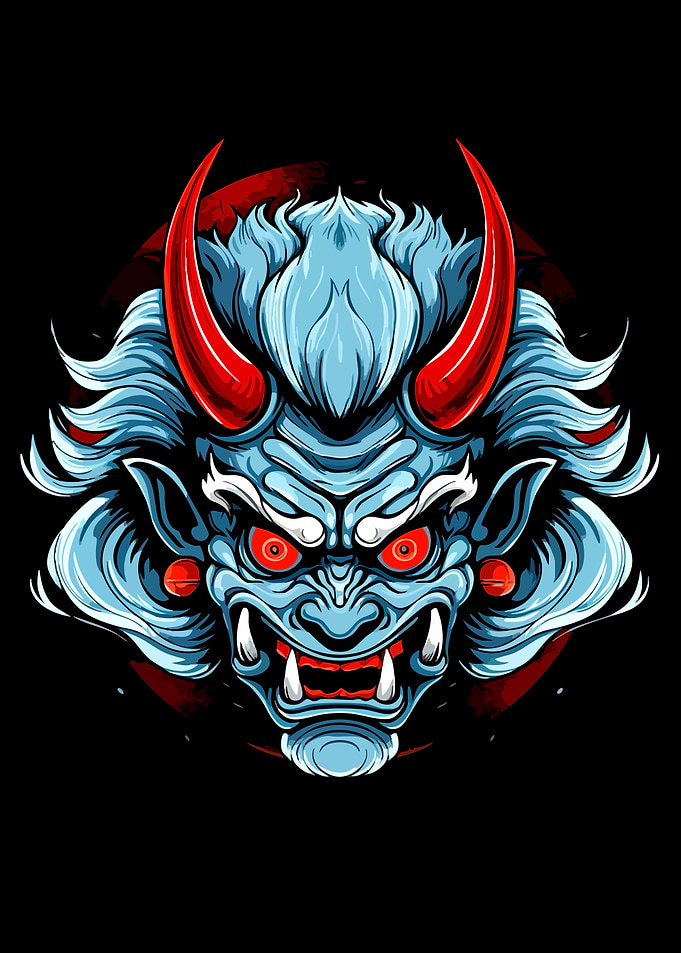 Blue Oni Mask with Red Horns