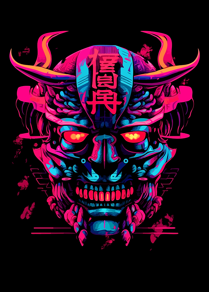Cyberpunk Oni Mask Illustration