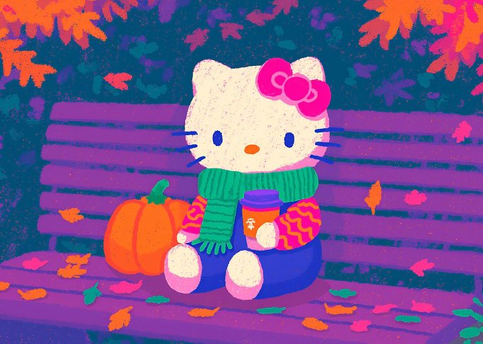 Hello Kitty Autumn Bench Scene