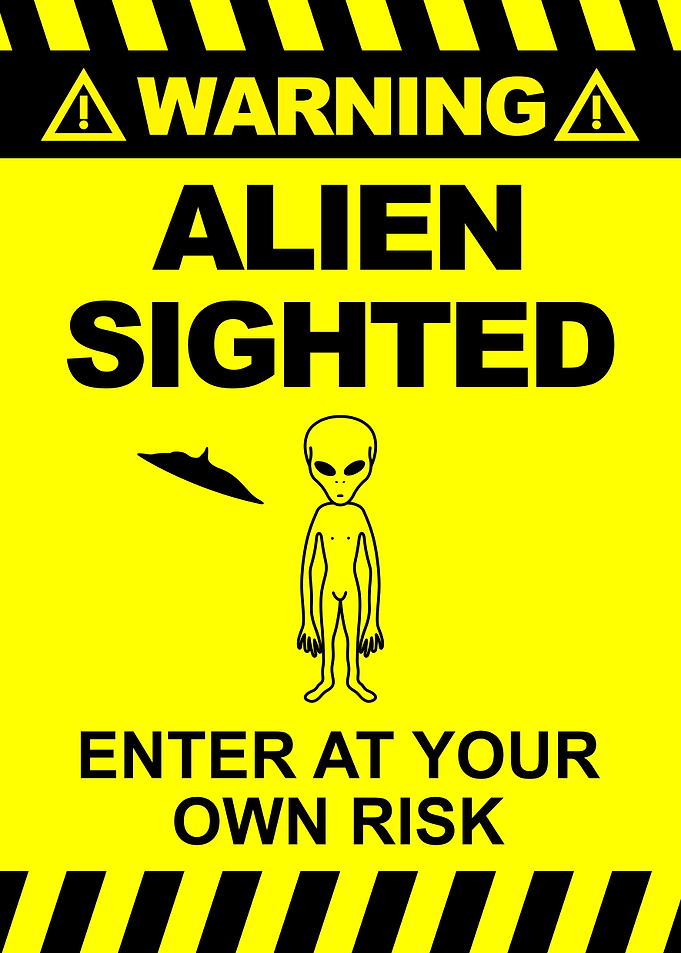 Funny Alien Warning Sign Poster – Humorous UFO & Extraterrestrial Wall Art