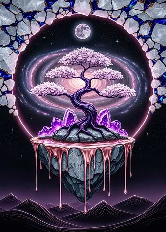 Cosmic Bonsai Tree on Floating Island