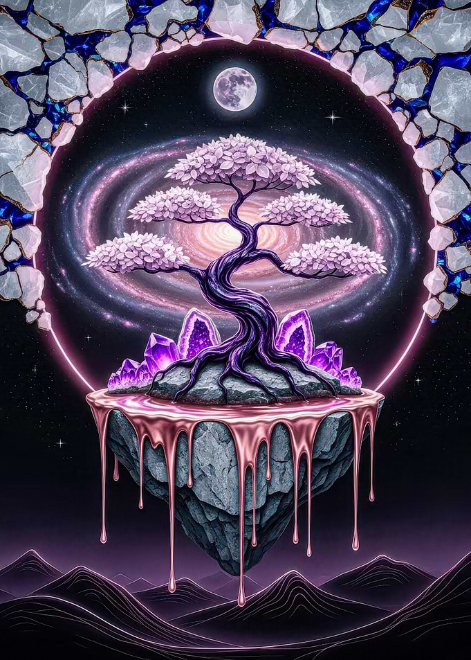 Cosmic Bonsai Tree on Floating Island