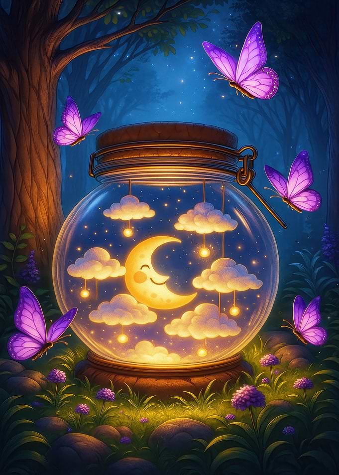 Dreamy Moon Jar with Butterflies