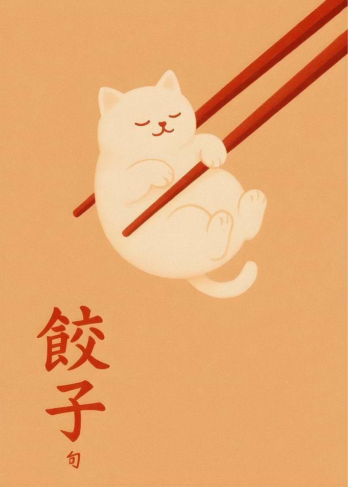 Cat on Chopsticks Illustration