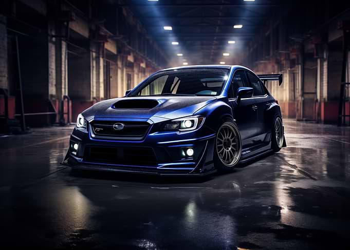 Blue tuned car in Garage