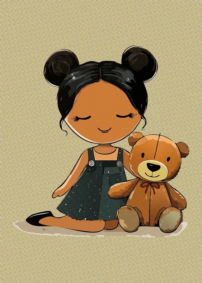 Girl with Teddy Bear Illustration