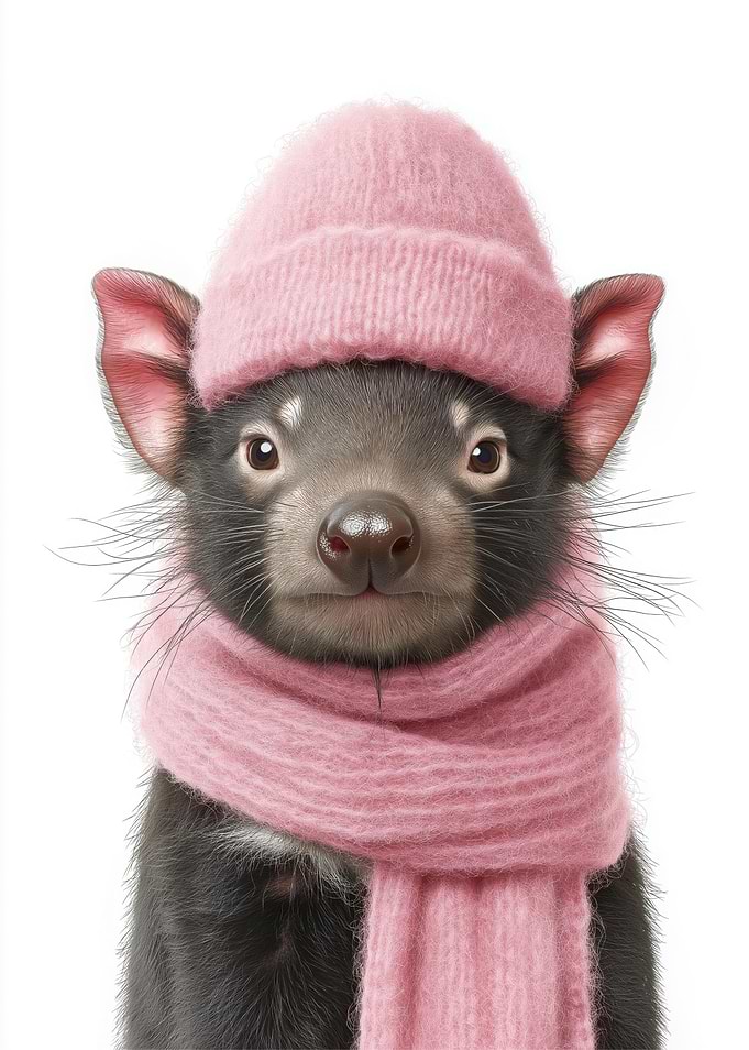 Cozy Tasmanian Devil in Pink Winter Gear