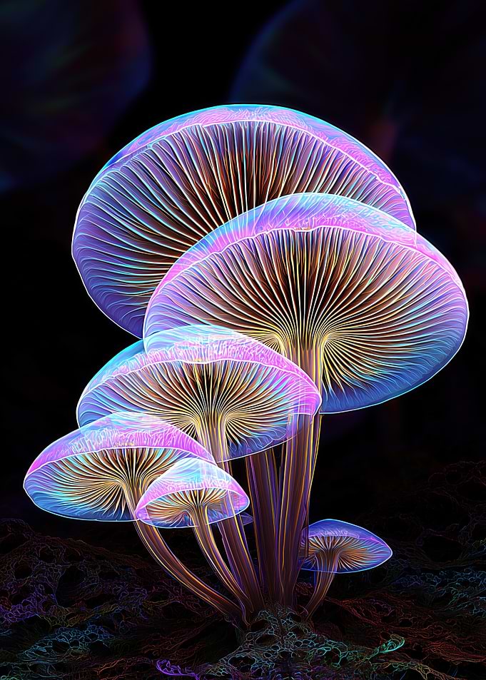 Glowing Neon Mushrooms