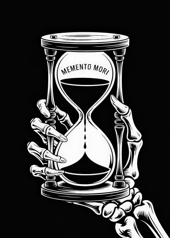 Memento Mori Hourglass with Skeleton Hands