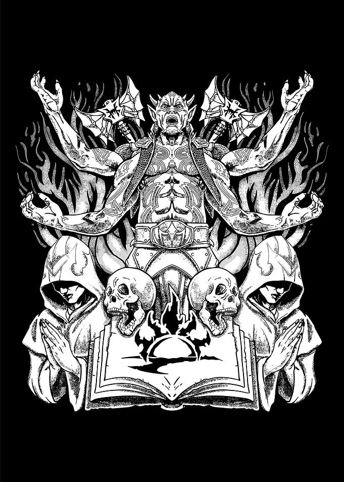 Fantasy Ritual Black and White Illustration