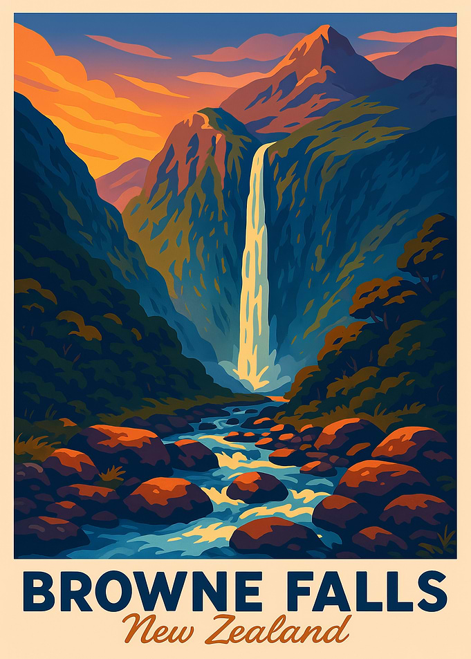 Browne Falls New Zealand Travel Poster