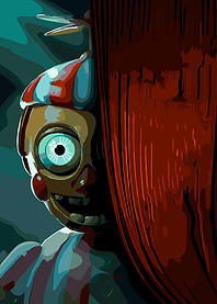 Creepy Clown Peeking Behind Curtain