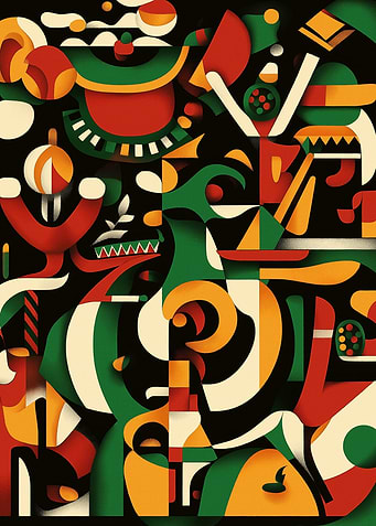 Abstract Geometric Shapes in Red and Green
