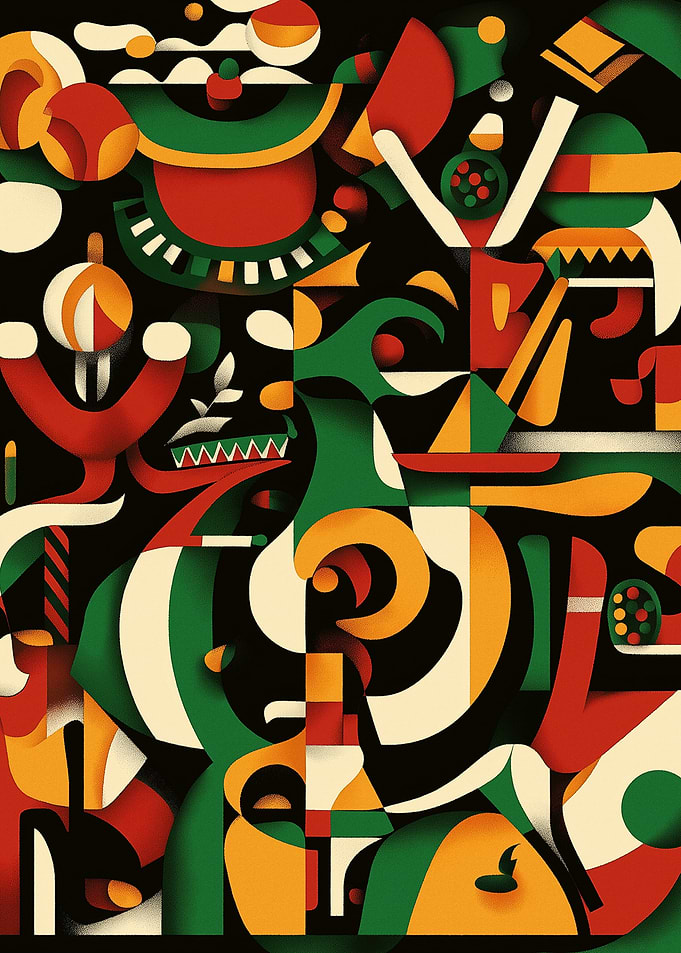 Abstract Geometric Shapes in Red and Green