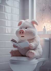 Pig Reading on Toilet