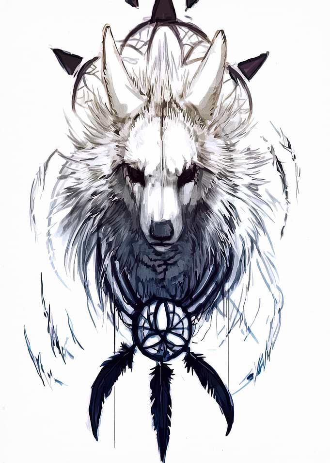 Wolf and Dreamcatcher Illustration