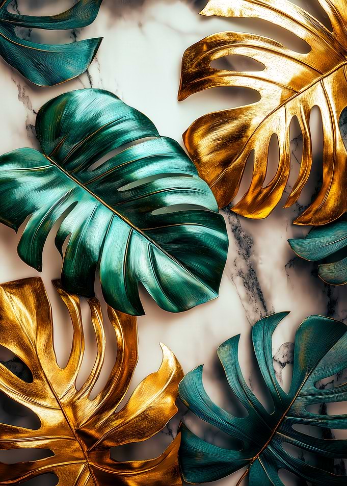 Monstera Leaves on Marble
