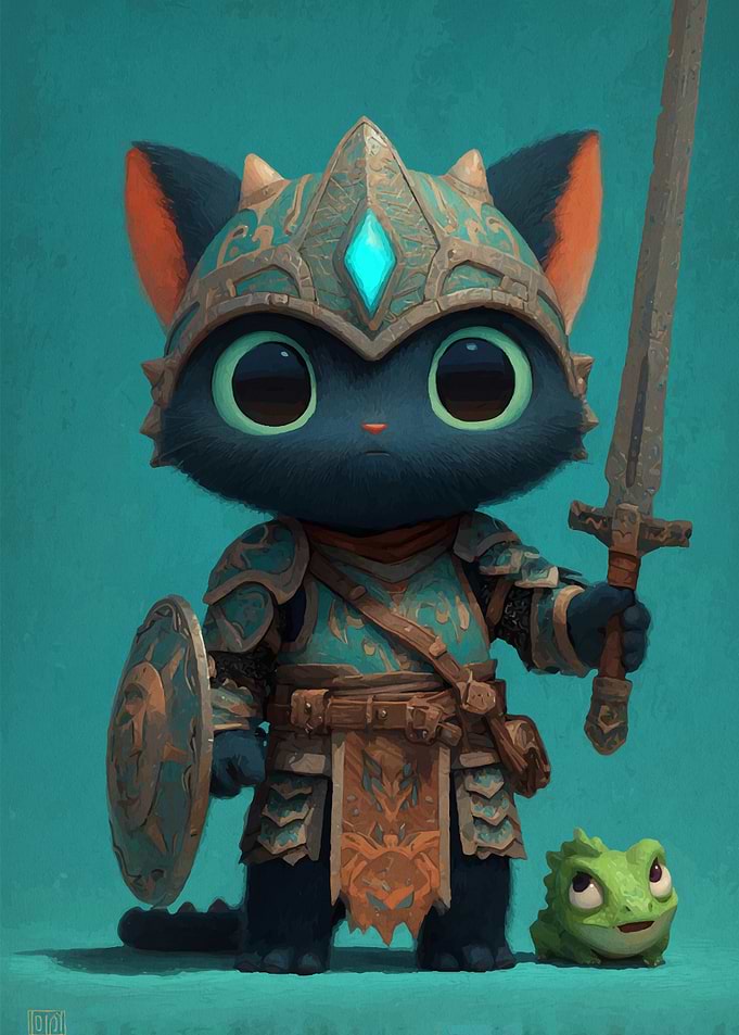 Cute Cat Knight with Frog Friend
