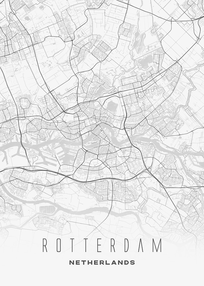 Rotterdam, Netherlands - Minimalist City Map Poster, Modern Urban Street Print, Dutch Wall Art Decor