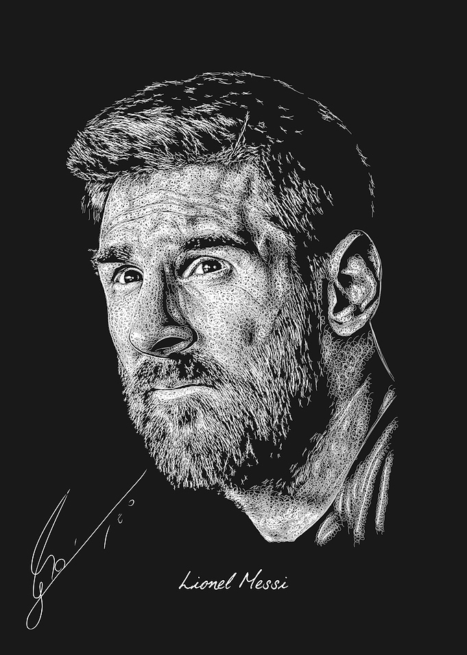 Lionel Messi Portrait - Black and White