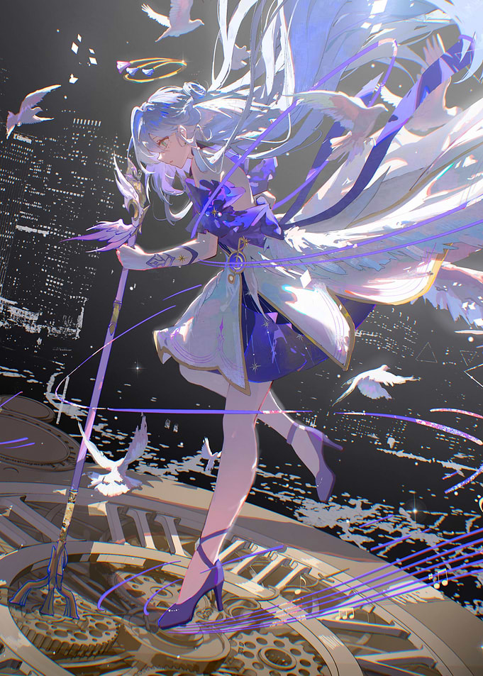 Girl with Staff and Doves