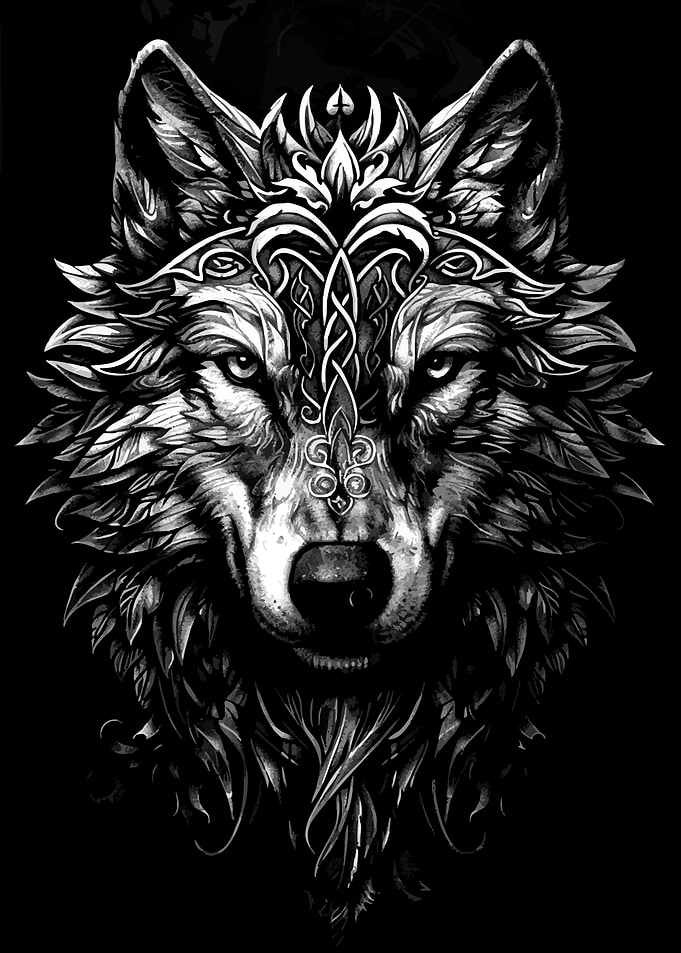 Wolf Portrait with Celtic Ornamentation
