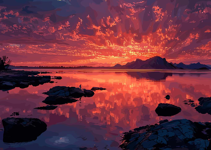 Fiery Sunset Over Calm Waters