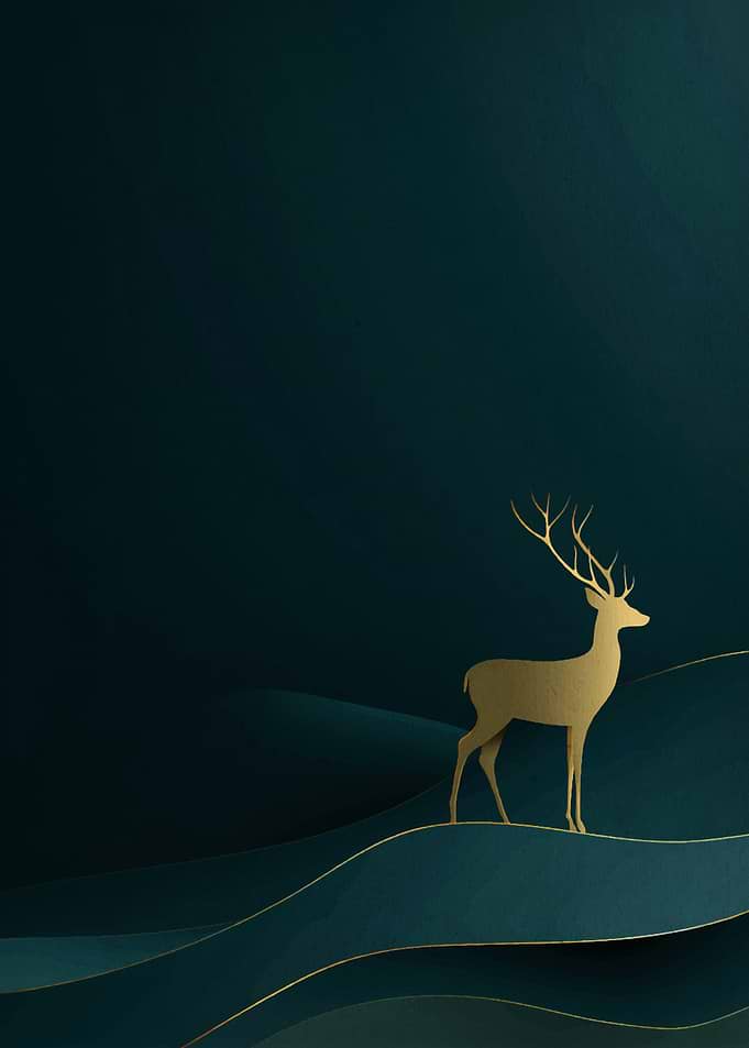 Golden Deer on Teal Landscape