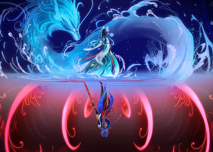 Dragon and Woman Reflection Art