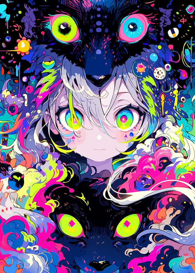 Anime Girl with Wolves Digital Art