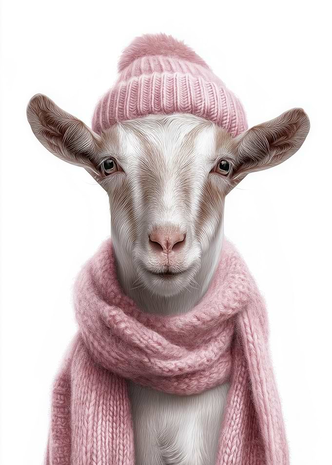 Cozy Goat in Pink Winter Outfit