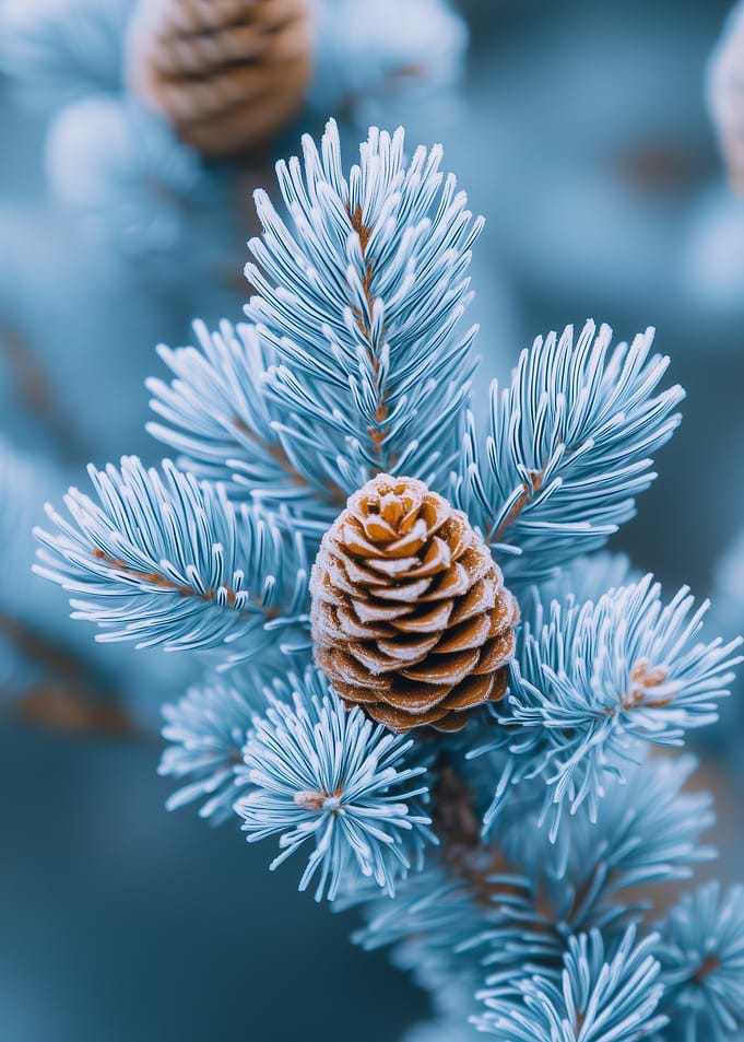 Blue Spruce Branch with Pine Cone | Winter Forest Art