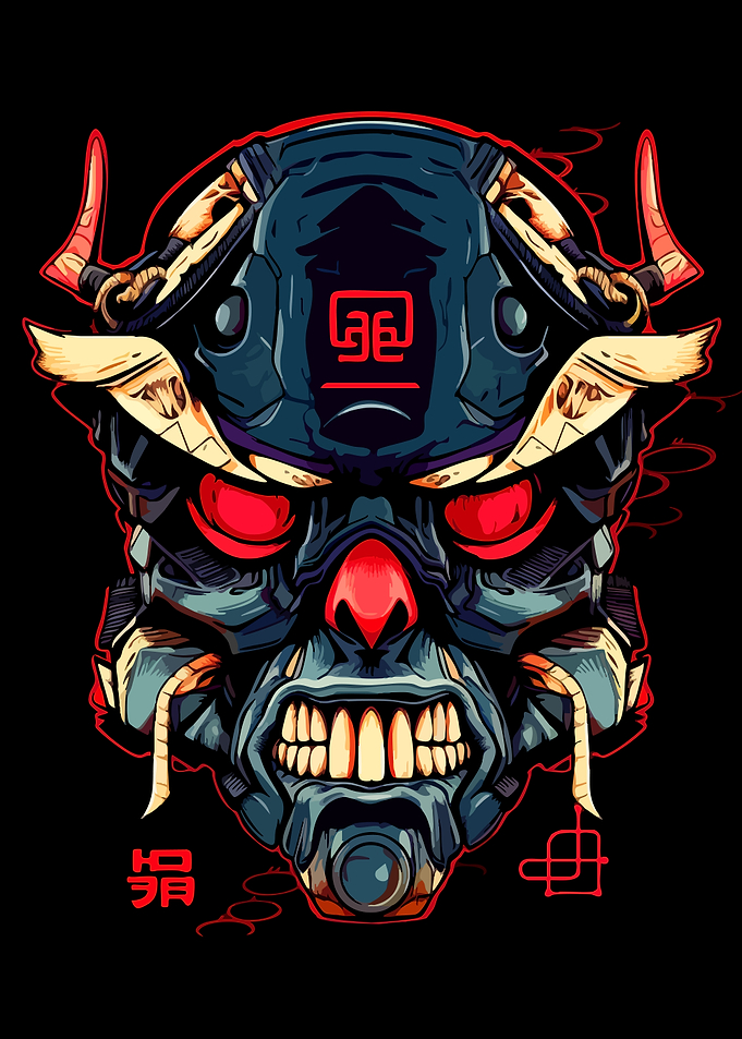 Cyberpunk Oni Mask Illustration