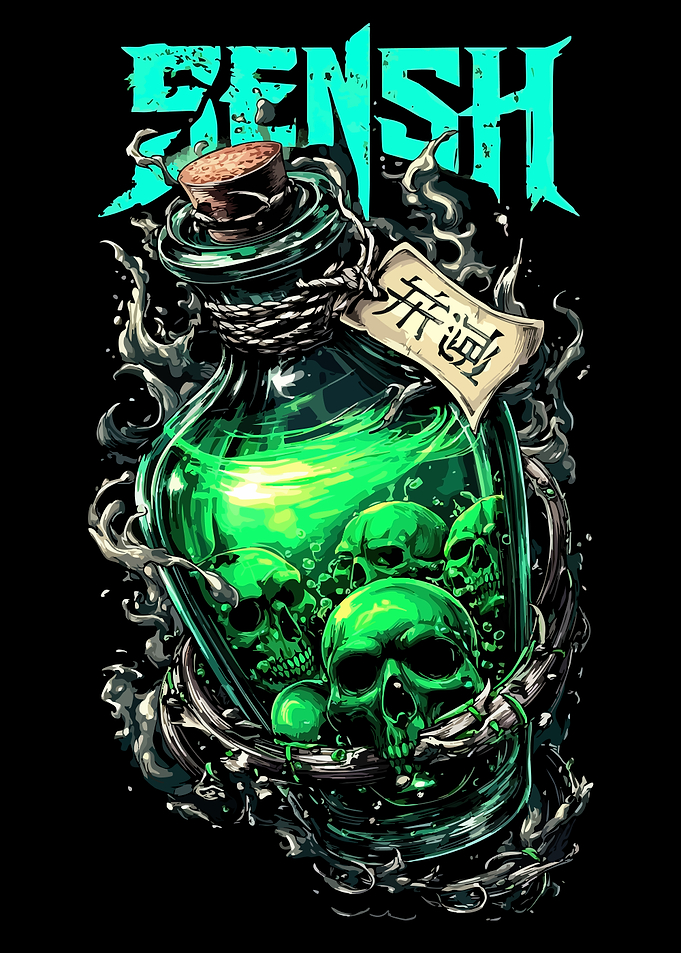 Green Skull Potion Bottle Illustration
