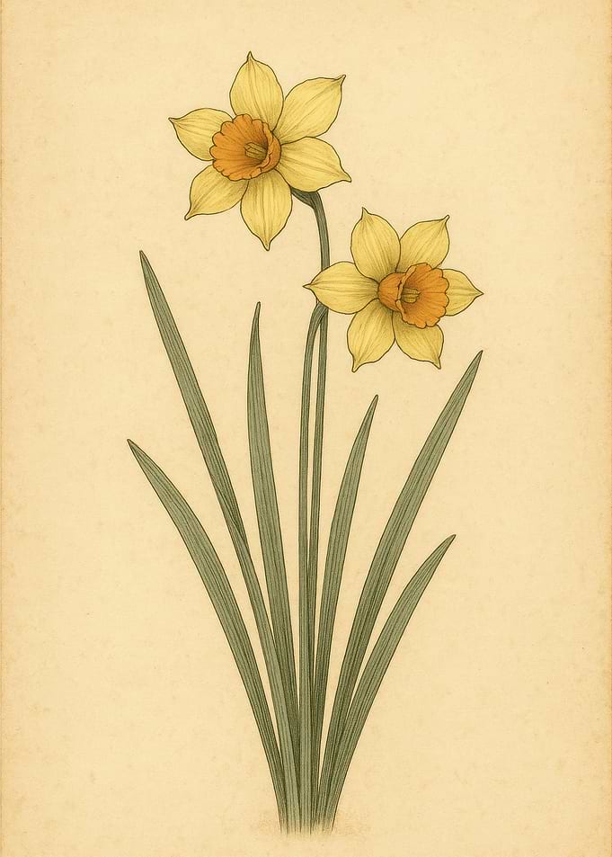 Vintage Daffodil Botanical Illustration