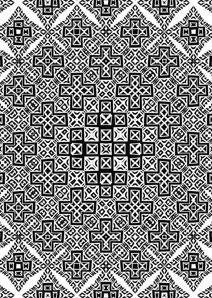 Monochrome Cross Mandala Geometric Pattern