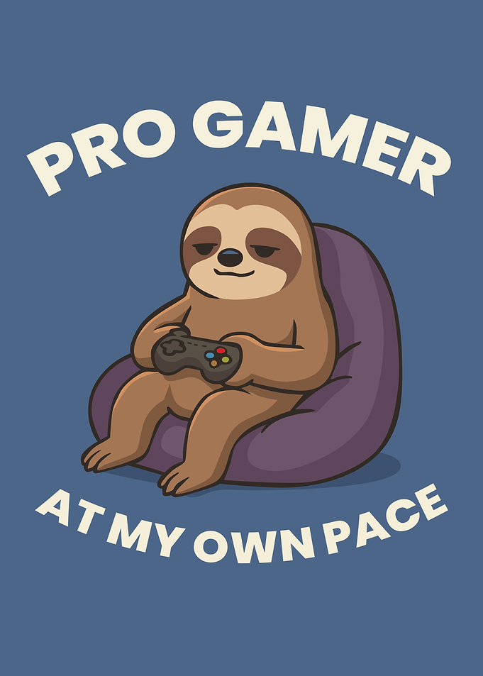Pro Gamer Sloth Cartoon Illustration